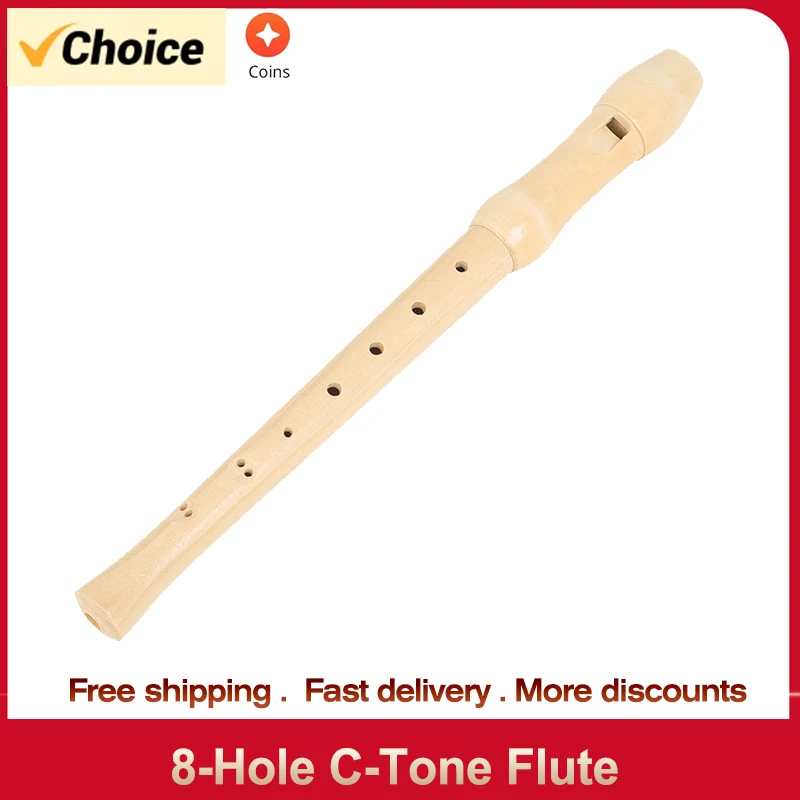 8-Hole Soprano Recorder Instrument High Pitched C-Tone Flute Soprano Recorder Clarinet with Cleaning Stick Wooden for Beginners