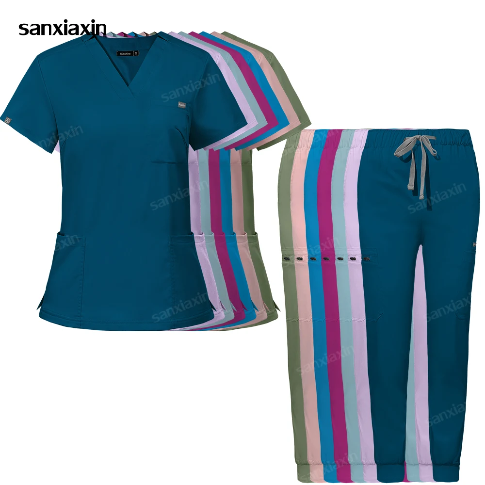 

Stretch Medical Uniform Hospital Surgical Gowns V-neck Scrub Set Dental Clinic Suit Beauty Spa Workwear Nurse Accessories Unisex