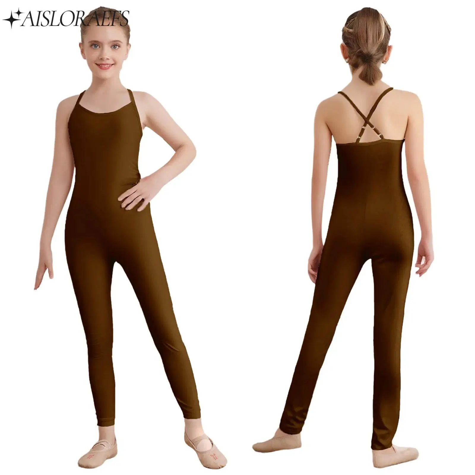 

Children Ballet Costume Jumpsuits Seamless Camisole Full Body Gymnastics Leotard Bodysuit Girls Kids Figure Skating Dancewear