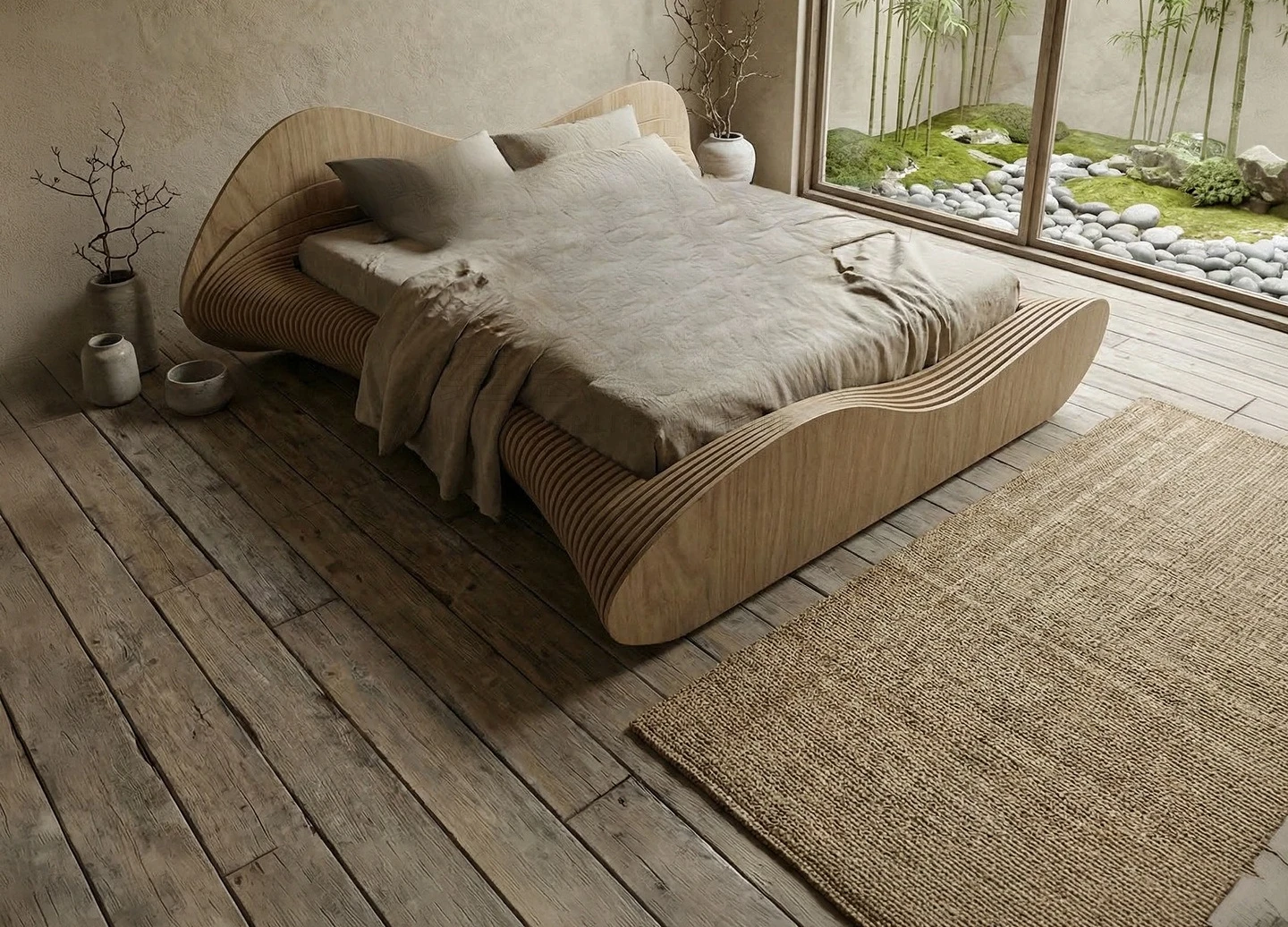 Solid wood sliced special-shaped bed, practical and comfortable