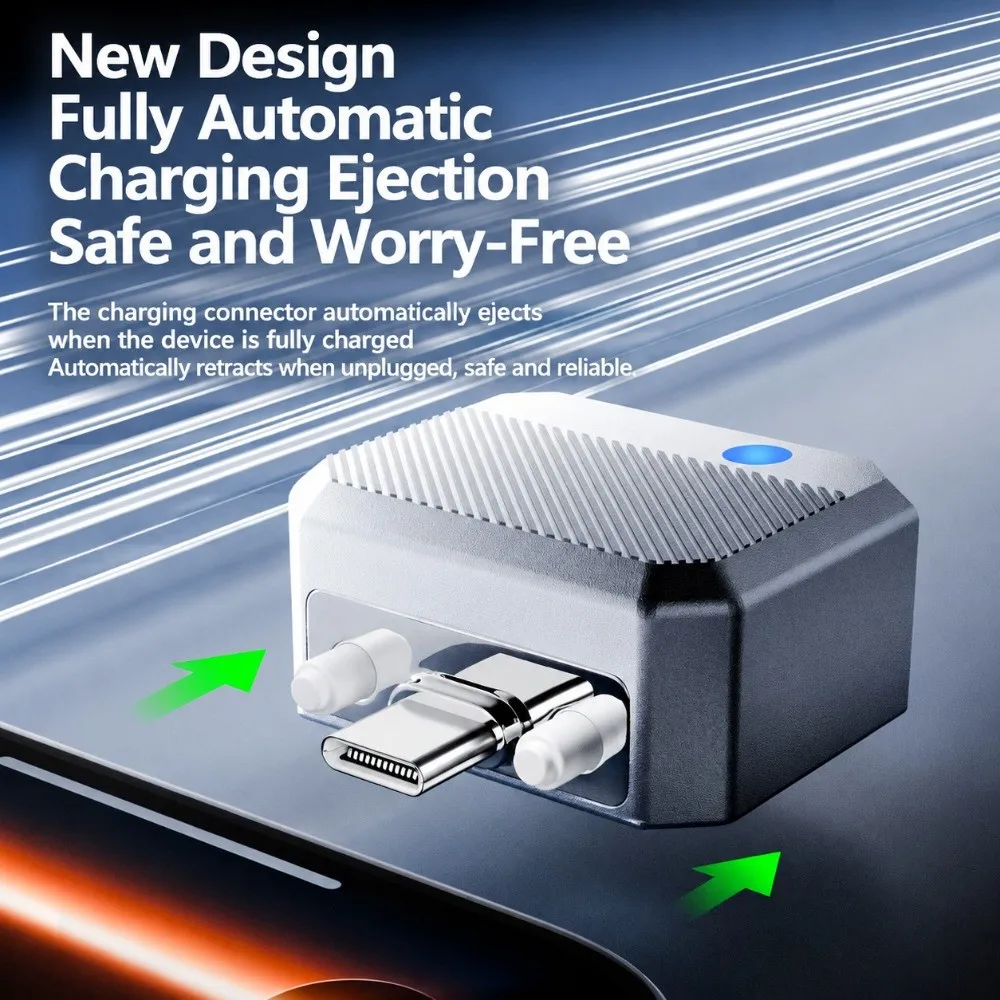 Auto Ejection USB-C Auto Disconnect Adapter 140W PD3.1 480Mbps Automatic Charging Ejector Full Charge Detection LED Indicator