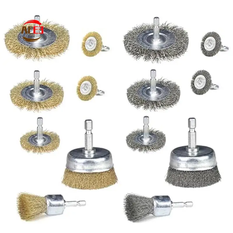 AEE3-14Pc Wire Wheel Brush Set For Drill With 6Mm Shank,Aggressive&Indestructible For Cleaning Rust/Corrosion/Paint,Deburring