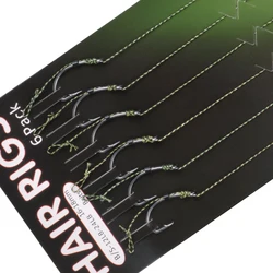 6Pcs Carp Fishing Accessories Hair Rig Fishing Hook Set Braided Line With Boilie Rig Swivel Sleeves Carp Hook Fishing Tackle