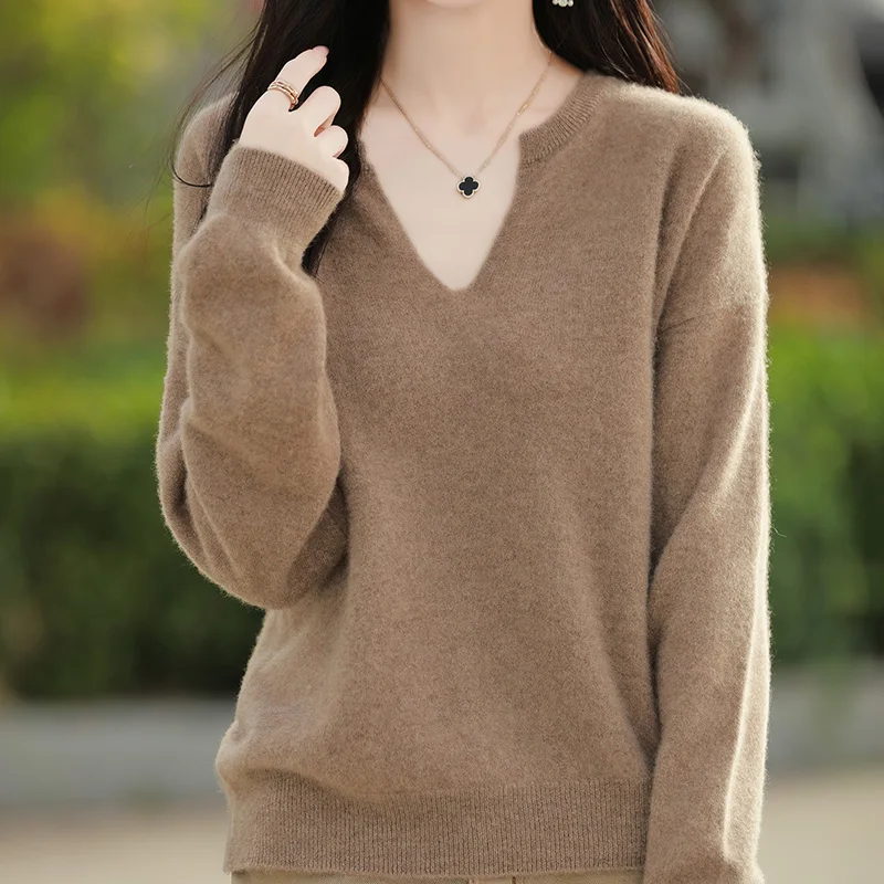 2024 Autumn Winter 100% Pure Woolen Sweater Female Fashion Explosion Half Neck Pullover Sweater Knitted Loose Bottom Shirt Top