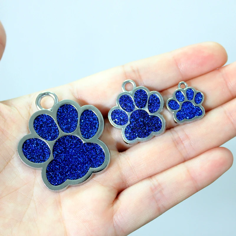 10pcs/lot Dog Cat Paw Charms S M L Glitter Pendant Hang Charms For Jewelry Making Keychain Pet Collar DIY Accessories