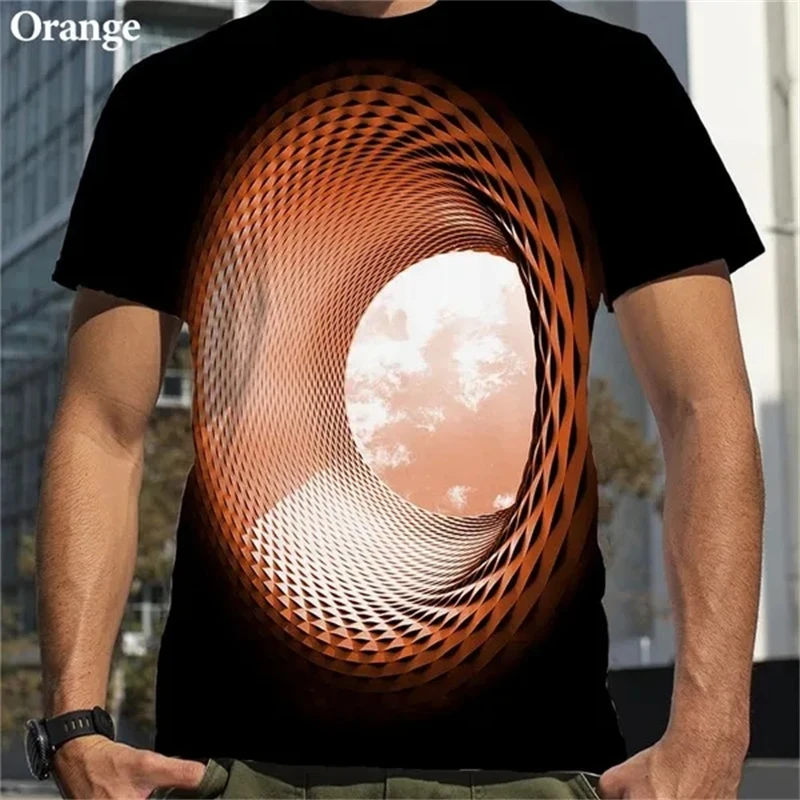 Vertigo 3d Printed T-shirt Men\'s Fashion Trend Round Neck Short-sleeved Tops Graphic Optical Illusion Pattern T Shirt Tees Male