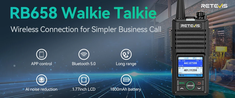 Retevis RB658 RB58 UHF Walkie-Talkies Bluetooth APP Programmierung KI-Rauschunterdrückung Walkie-Talkie Unterstützt iOS/Android für Hotels – Detail 1