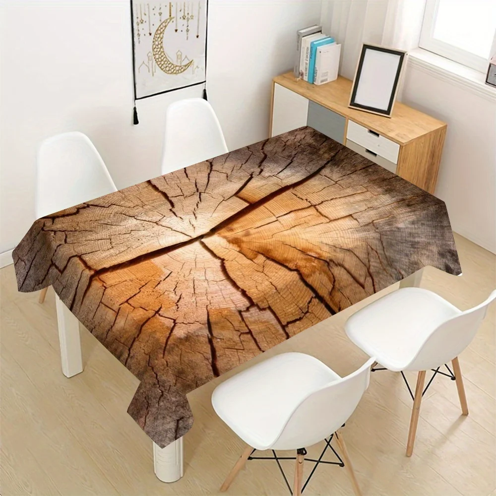 Tree Ring Tablecloth, Brown Cracked Wood Slice Art Print, Anti-stain Table Cover for Dining Table & Family Party Decor
