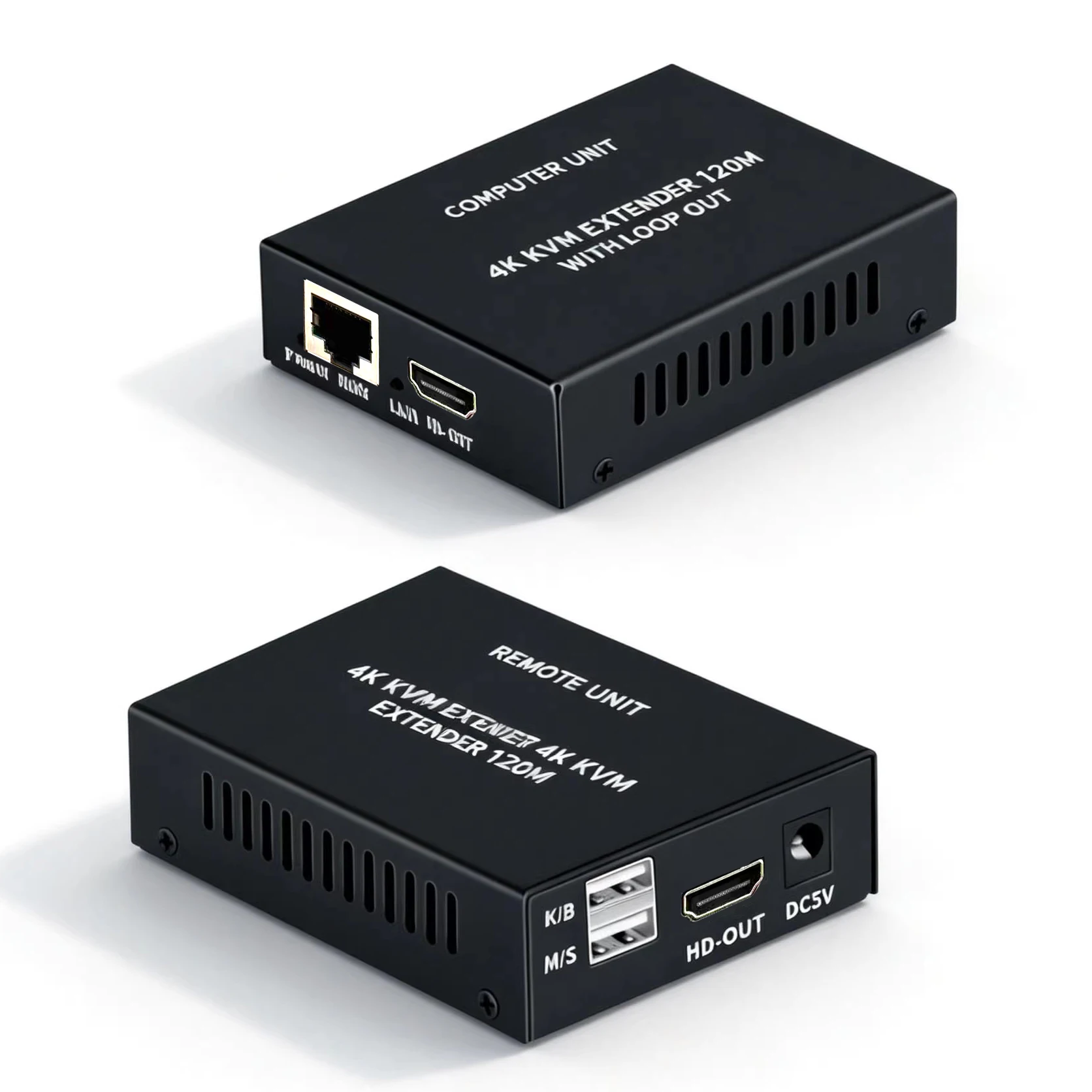 

4K 120M HDMI KVM-удлинитель с функцией Loop Out через кабель Ethernet RJ45 Cat5e/6, видеопередатчик и приемник для USB-клавиатуры и мыши