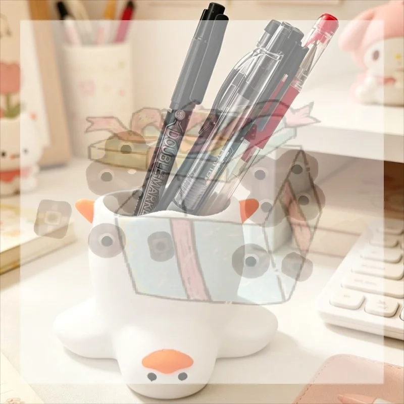【CC】Cute And Quirky Duck-shaped Pen Holder Cartoon Desktop Storage Box Multi-functional Makeup Brush Storage Tube