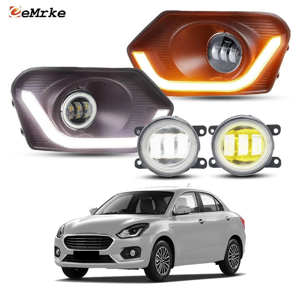 Led Fog Lights Lens + Angel Eyes DRL for Suzuki Dzire Swift Sedan 2017 2018 2019 2020 Car PTF Front Bumper Daytime Running Lamp