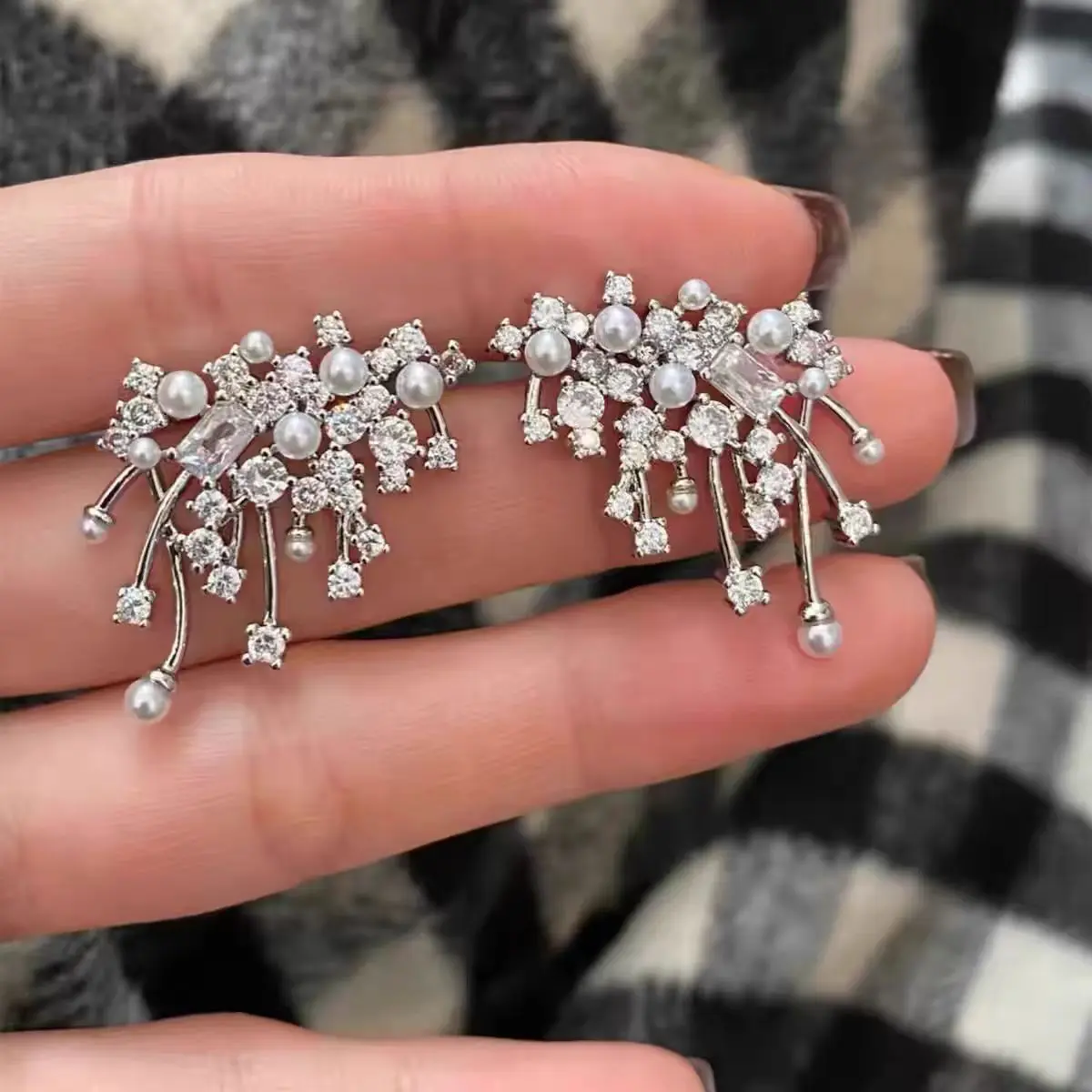 

Jenny&dave Zircon Pearl 925 Silver Needle Earnail Earrings Jewelry Earrings Women's Earrings Ear Cuffs