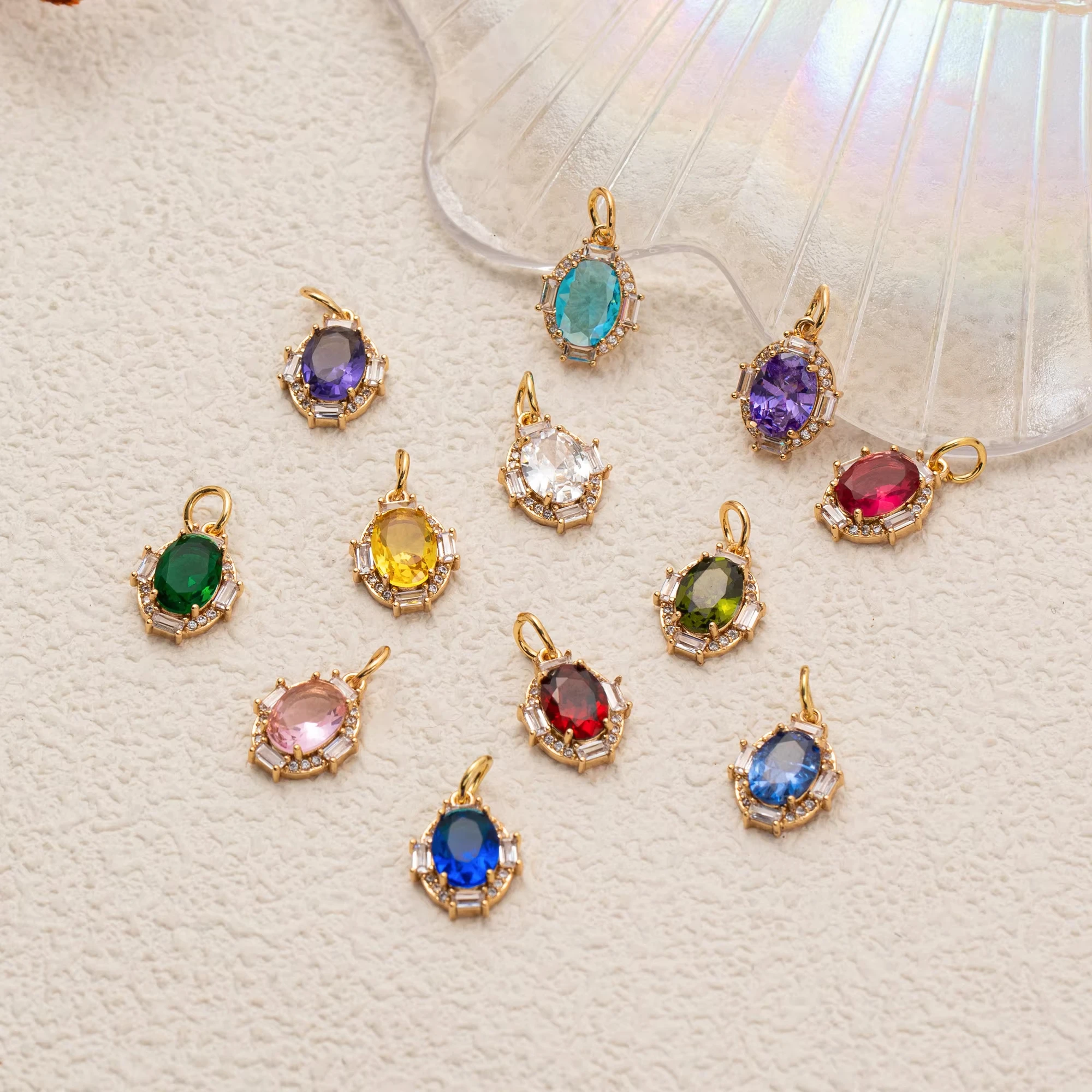 

Vibrant 18K gold-plated copper pendant with colorful oval gemstone pendant DIY jewelry necklace accessories