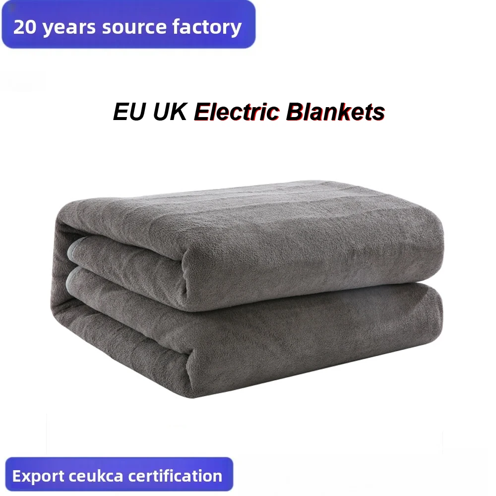 

Velvety Gray Electric Throw With UK EU Plug Safety Certified Single Double Size Moisture Proof Electric Warming Blanket