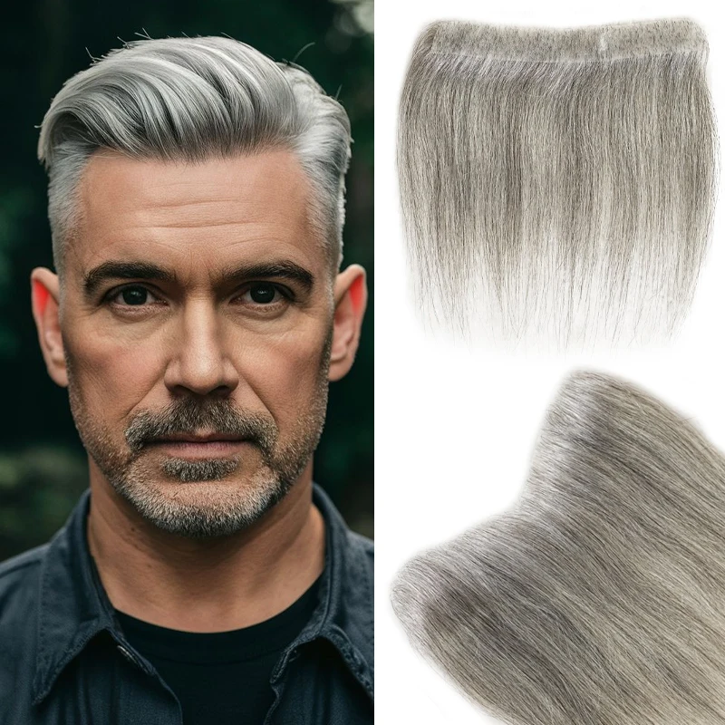 15 cm 100% capelli umani uomo fiore bianco PU V loop anteriore parrucchino linea sottile parrucche sostituzione dei capelli Remy parrucchino dritto 6 pollici