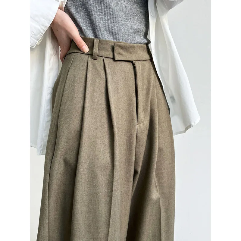 Spring Autumn Women Suit Pants High Waist Loose Cotton And Linen Straight Wide Leg Pants