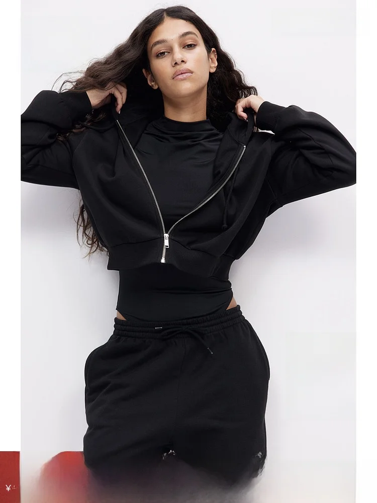 

H&M Women's Zipper Long Sve Comfortable Casual Hoodie ort Sle Spring Faion Streetwear Official Retail Outfit