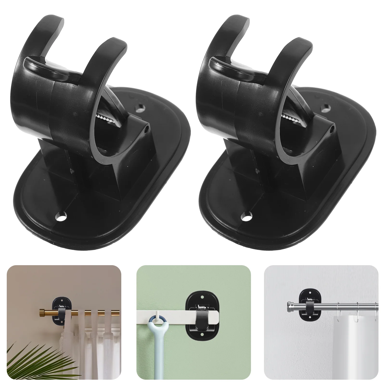 4 Pcs Curtain Rod Hanging Nail-free Holders Stands Hook Clip Self Adhesive Towel Bar Pvc Rods Fixing Window