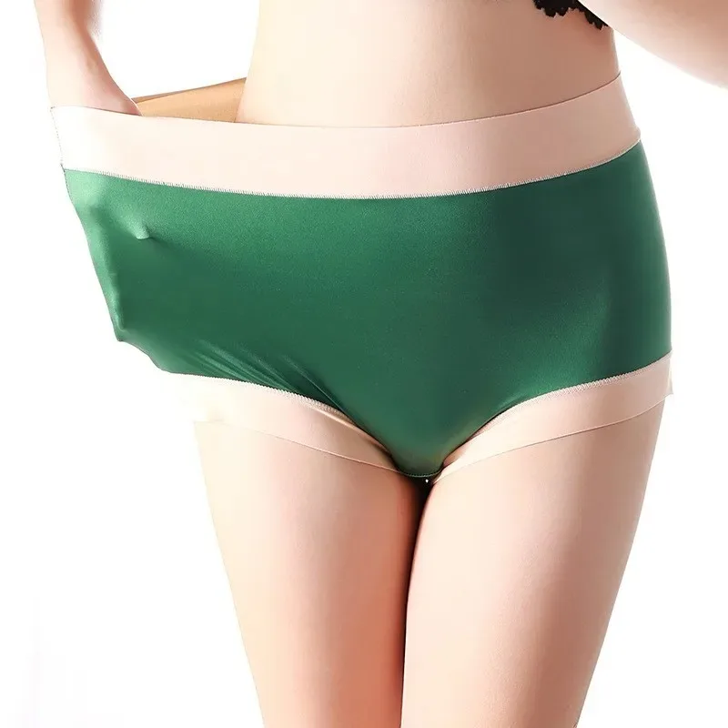 Dual Tone Seduction Panties Briefs Underpants High Waist Satin Briefs Size for 55-120kg Contrast Edge Glam sexy comfort women