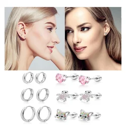 1-6Pairs 20G Stainless Steel Flat Back Stud Earrings for Women Hypoallergenic Cat Turtle Cartilage Daith Hoop Piercing Jewelry