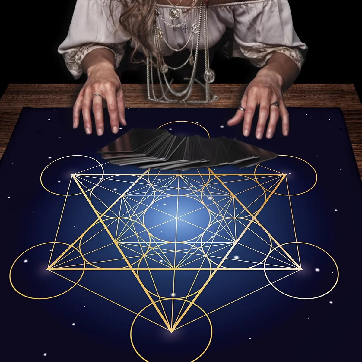 Metatron Symbol Starry Tarot Tablecloth Altar Cloth Pagan Wiccan Oracle Pad Galaxy Reading Cloth