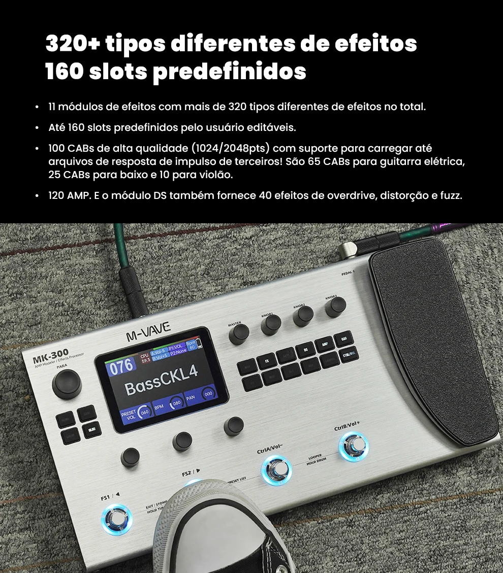 جيتار كهربائي M-VAVE MK300 مع دواسات تأثيرات متعددة، محاكي مكبر صوت عصبي، دورة 300 ثانية، عمر بطارية 128AMP/360FX/10H