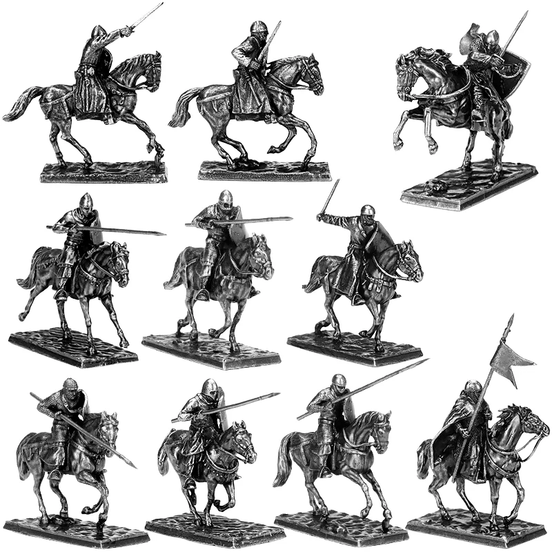 Metal medieval knight and soldier figurine model set, war game chess piece, tabletop battle miniature model, men's gift