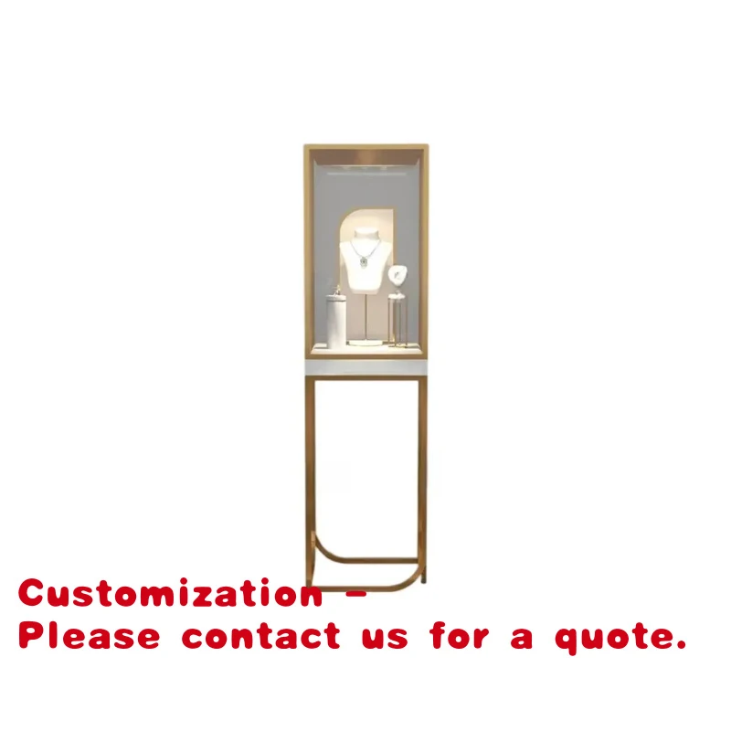 

custom.Luxury Jewelry Display Cabinet Stainless Steel Tower Jewelry Showcase With Curved Glass Led Lights and Electronic L