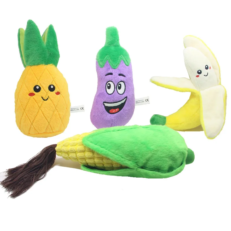 Pet plush sound toy fruit vegetable dog cat educational toy supplies cactus corn eggplant