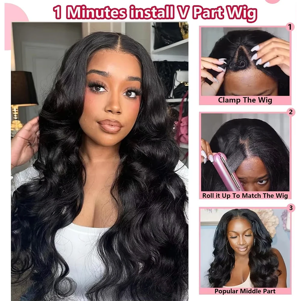 V Part Wigs Human Hair Body Wave 250% Density Remy Human  display picture 3