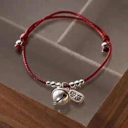16-23cm Retro 925 Sterling Silver Rope Bracelets Bell Lucky Kids Red Thread Line String Bracelets For Women Girls
