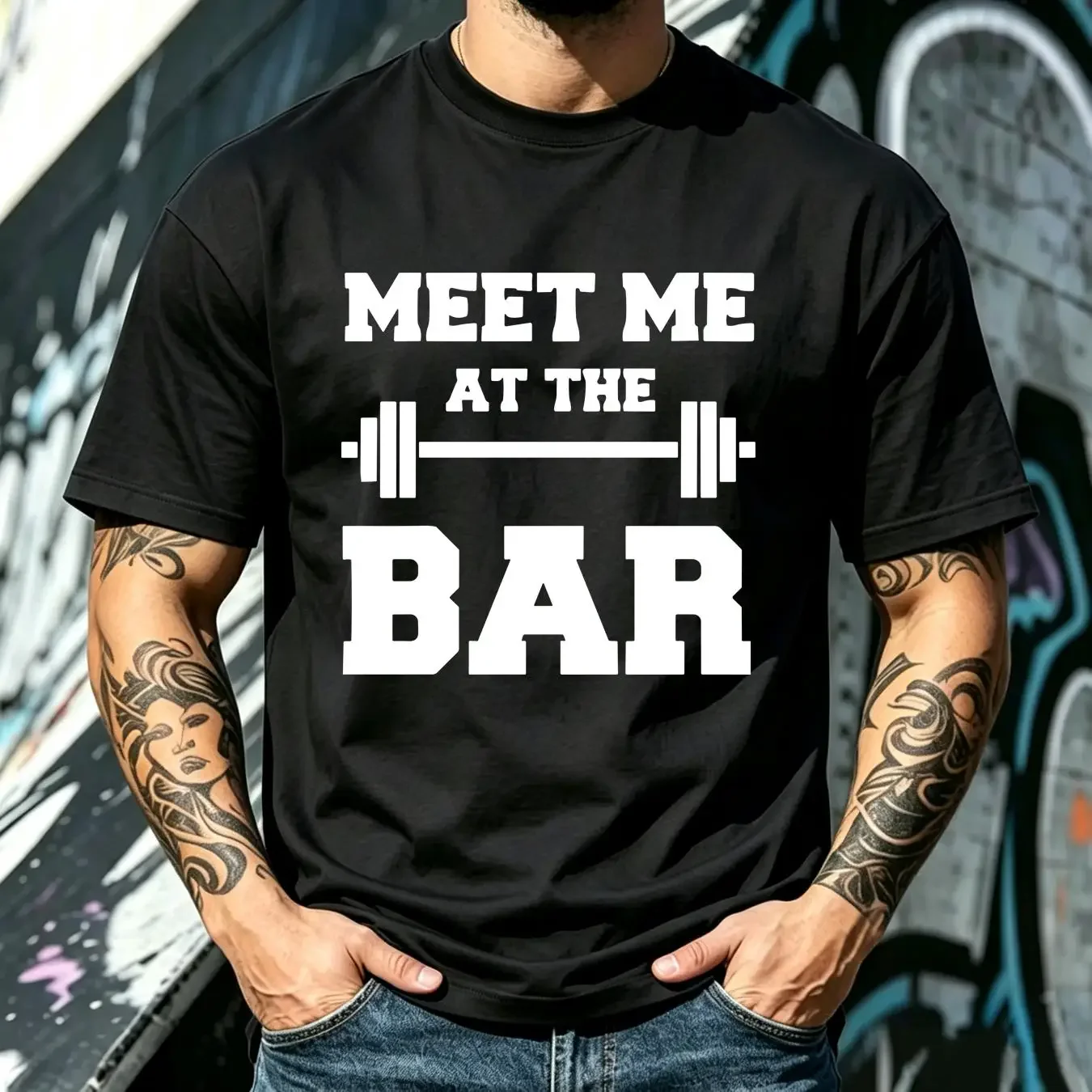 washed T Shirt Meet Me At The Bar Fitness Gym vintage Washed designer clothes Top For Everyday Wear graphic Casual streetwear