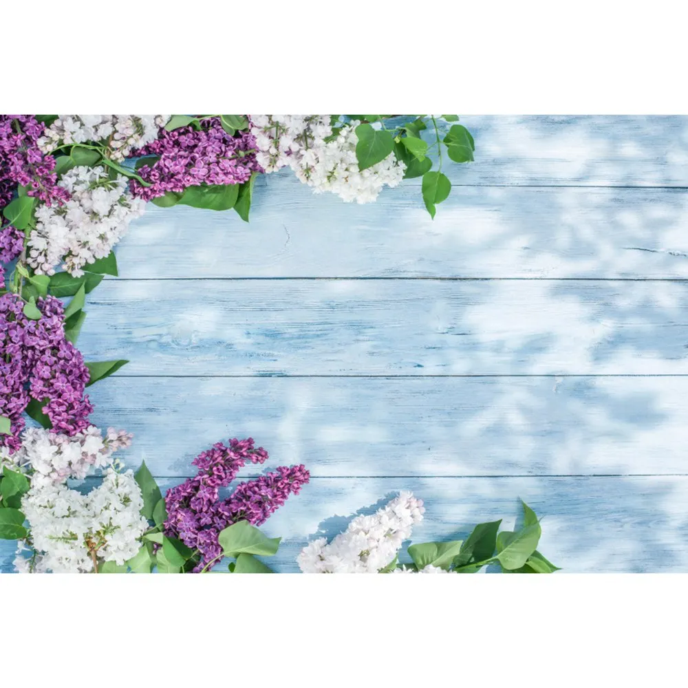 Tablón de madera azul Jacinto flores primavera fotografía telones de fondo Banner personalizado sombra de luz blanco púrpura FONDO DE foto Floral