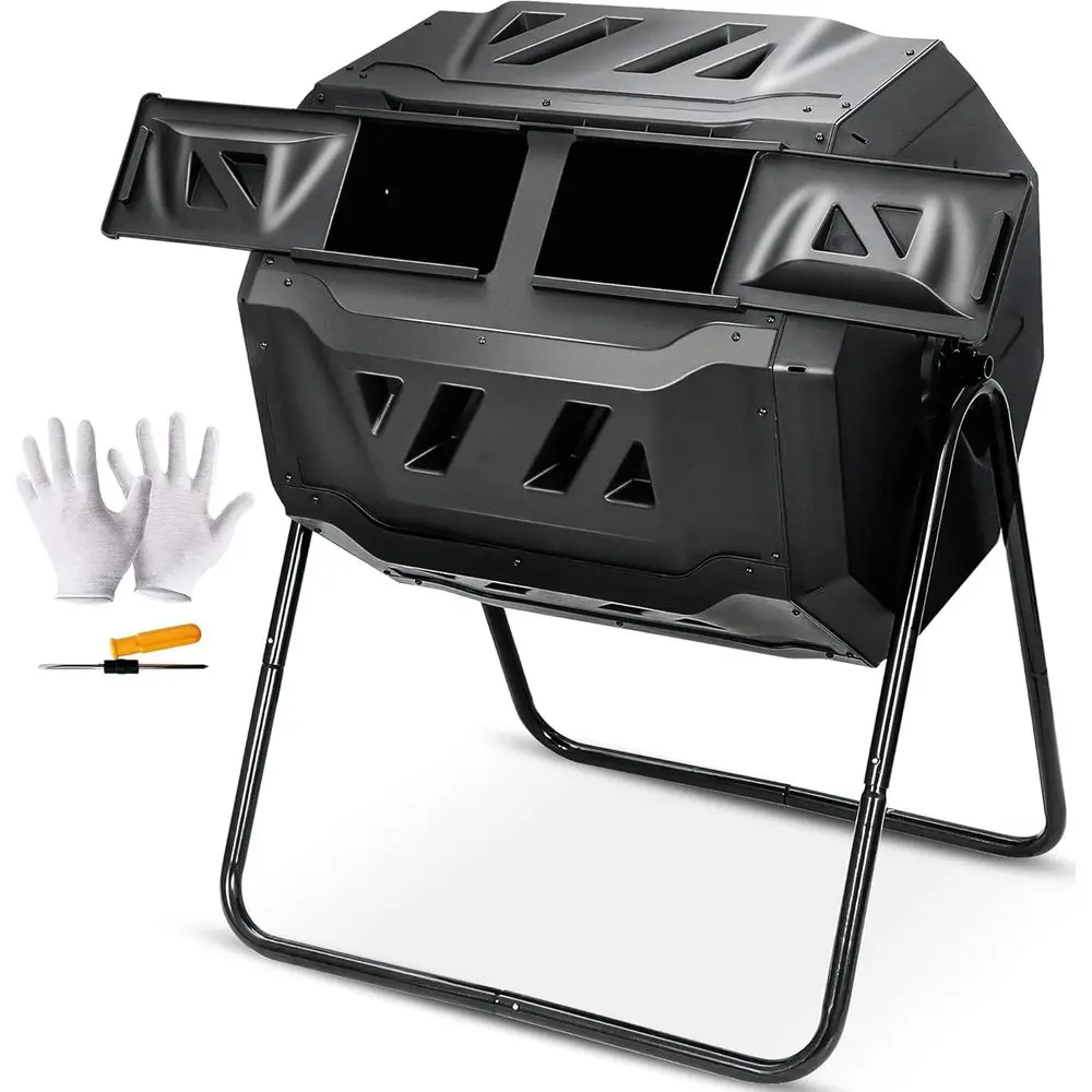43 Gallon Compost Tumbler Bin Dual Chamber BPA-free Rotating Garden Yard Waste Bins