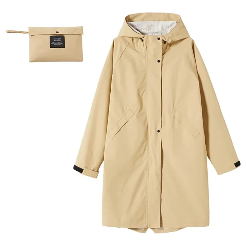 Raincoat Women Men Long Rain Coat Jacket Zip 2 Pockets Waterproof Coating Inside