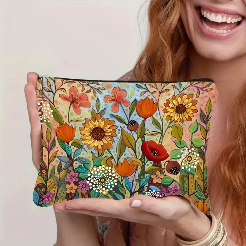 A Floral Makeup Bag with Secure Zipper - Versatile Makeup And Wash Bag for Women, Unscented, Durable Travel Organizer