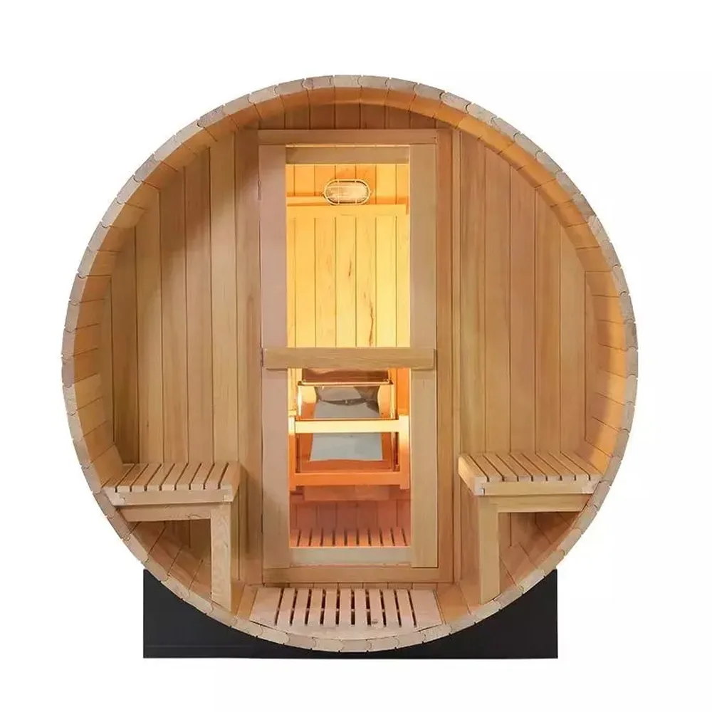 Outdoor SaunaWholesale Outdoor 4-6 Person Canada Hemlock Sauna Dry Wet Steam Barrel Sauna view 5