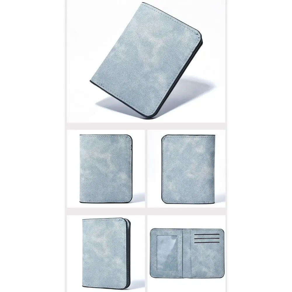 Minimalistyczny portfel męski z ekoskóry, krótki, czarny, niebieski, szary, duża pojemność, retro portmonetka na monety, składany na dwa, smukły portfel na pieniądze, męski i damski.