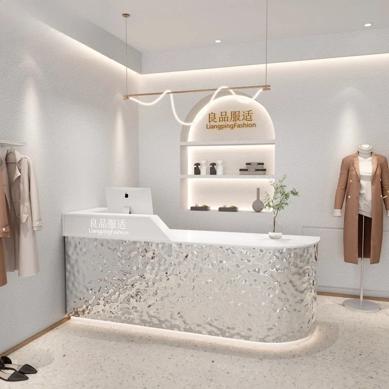Women's clothing store checkout page Simple modern beauty salon Front desk Light luxury clothing Milk tea store Bar counter
