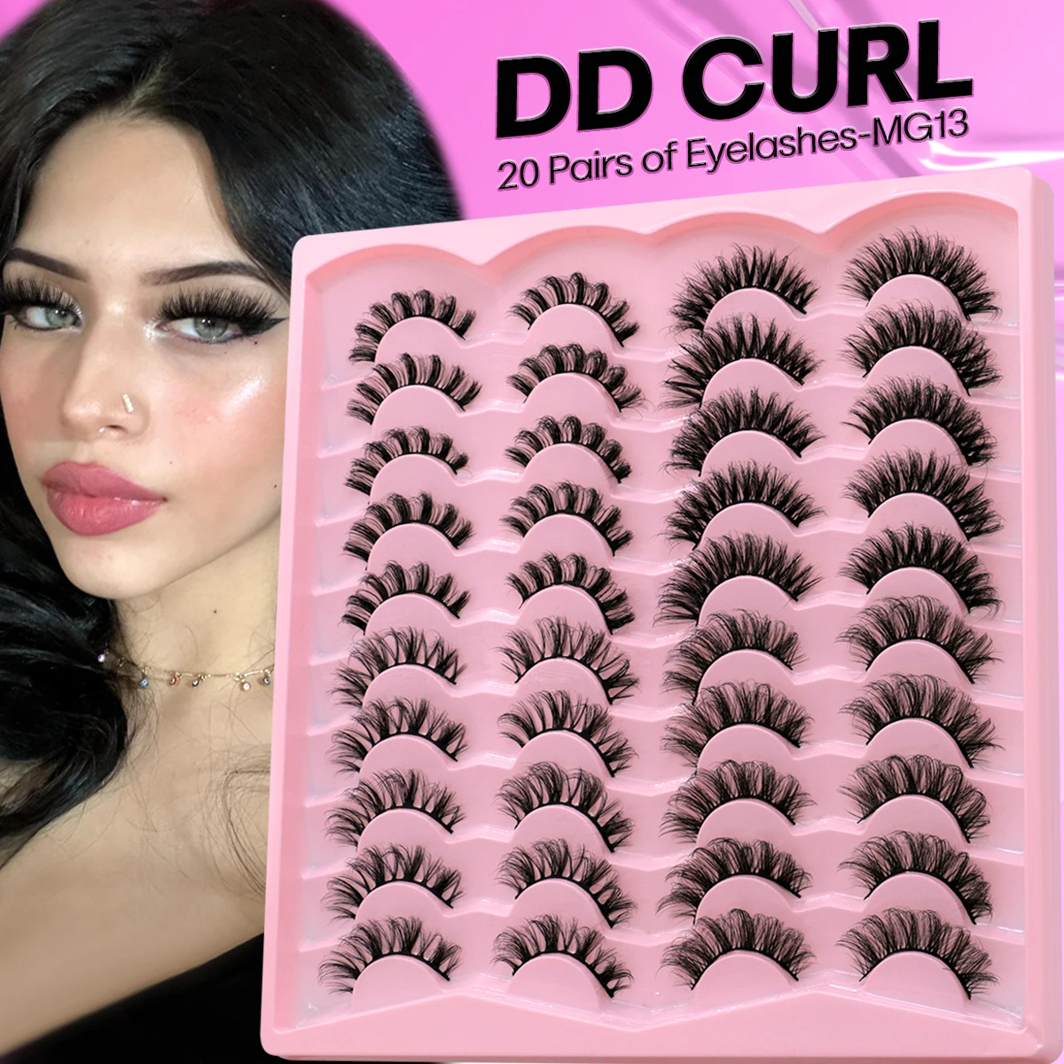 GROINNEYA Lashes 3D Faux Mink Lashes Fluffy False Eyelashes DD Curl Russian Strip Lashes Soft Wispy Reusable Eyelashes Makeup