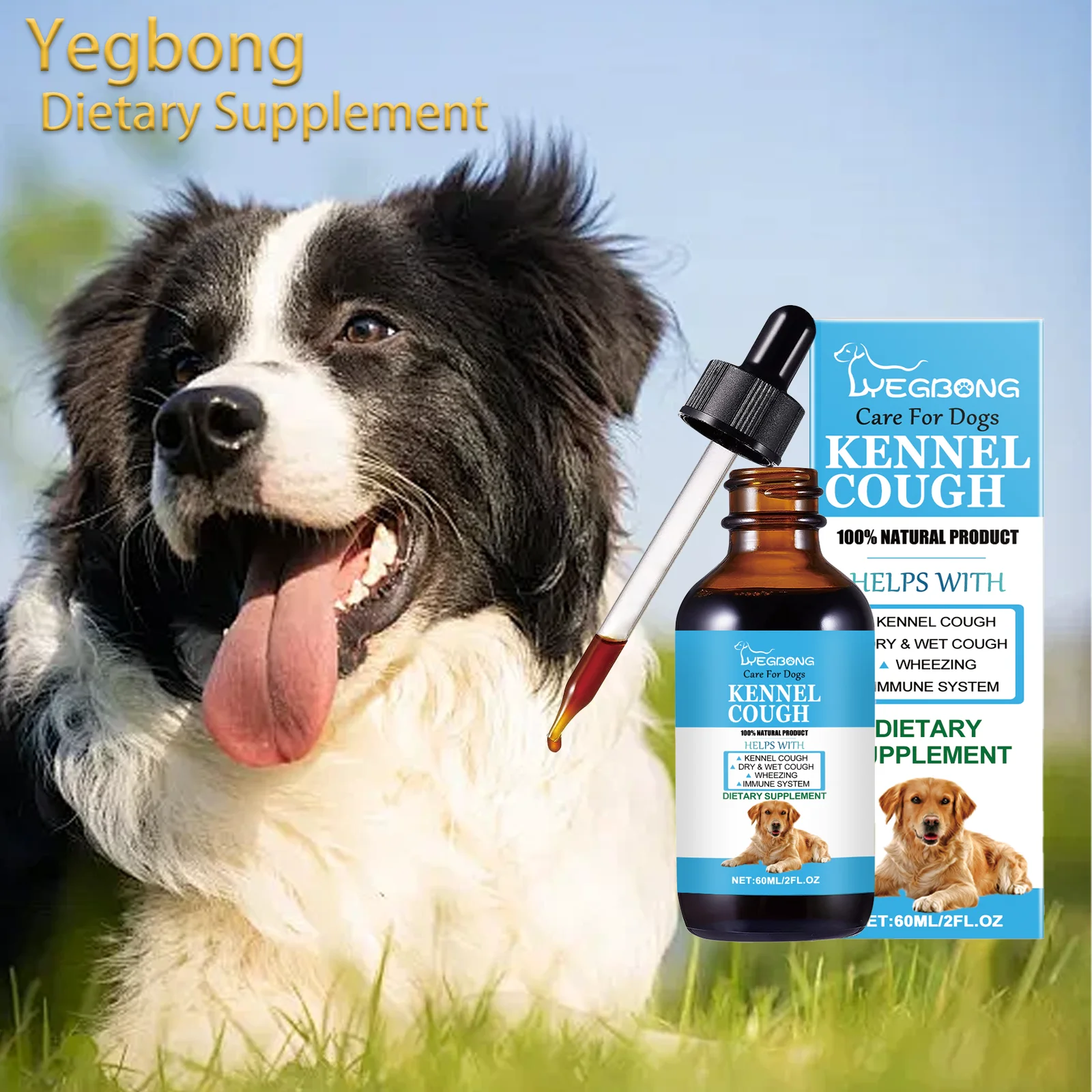 YEGBONG Suplemento Inmunológico para Perros, Alivia las Molestias, Tratamiento para Estornudos, Tos Húmeda, Ronquidos, Calmante para la Garganta, Líquido para la Tos en Mascotas, 60 ml