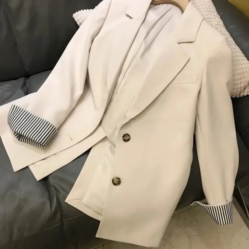 Insozkdg Women's Suit Jacket 2024 New Korean Spring and Autumn Loose Khaki Small Suit All-match Solid Single-breasted Blazer Top