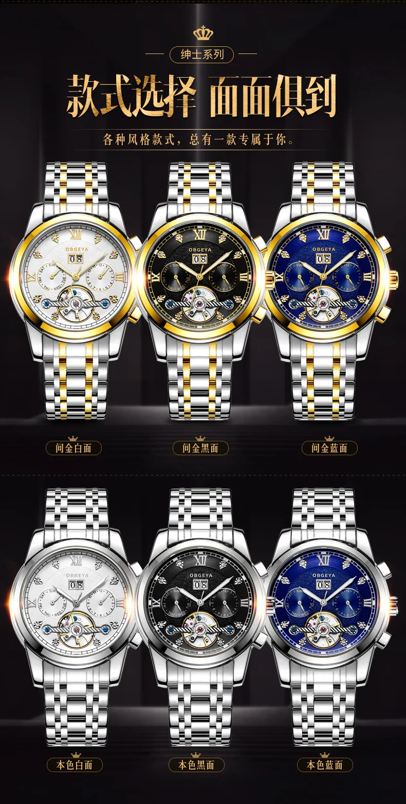 Swiss Opalga Business Watch - Multi-Function Tourbillon Calendar Men's Watch, Automatic Mechanical Dress Watch