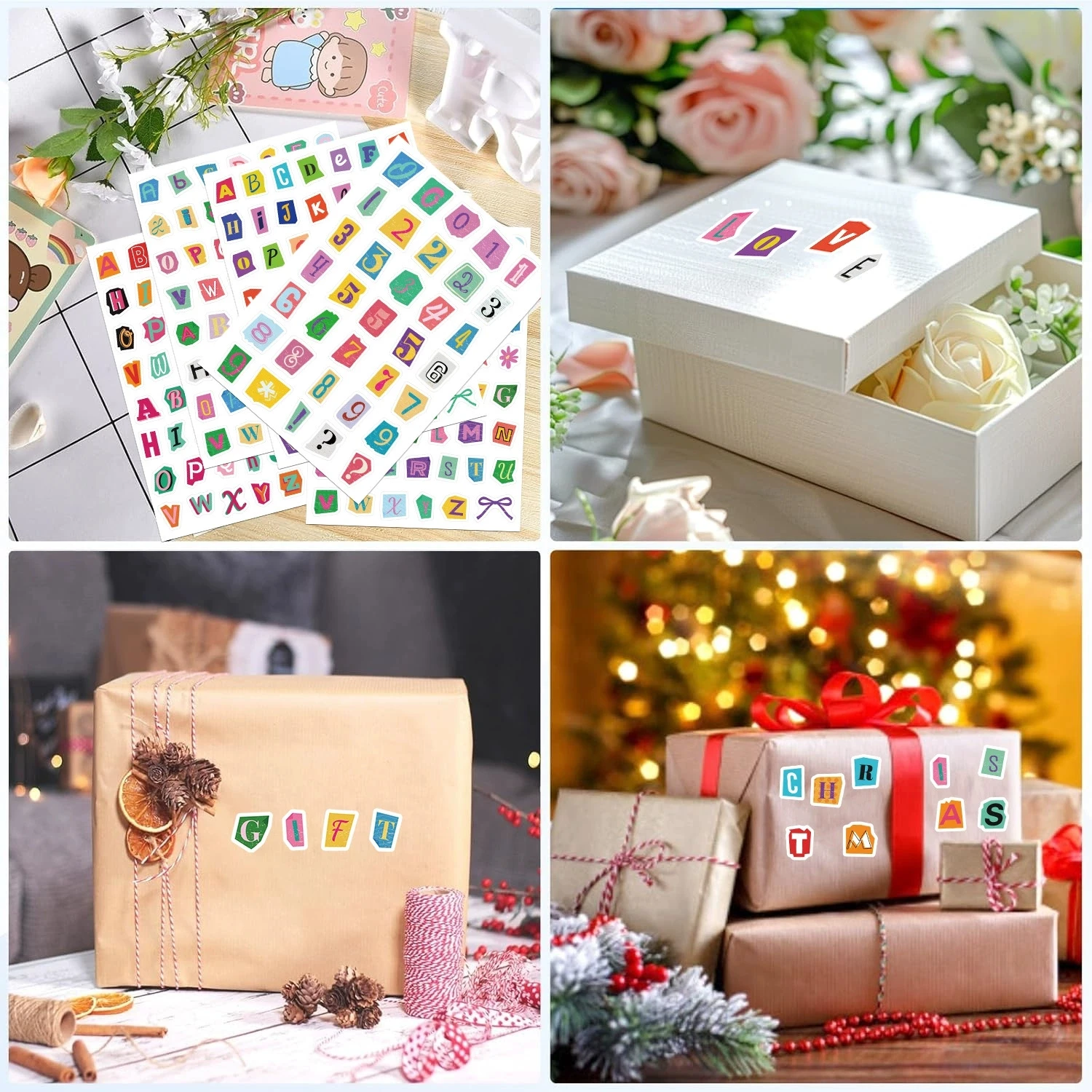 4Pcs Letter Number Graffiti Stickers Half Cut Waterproof Vinyl Decals for Water Bottle Laptop Journal Gift