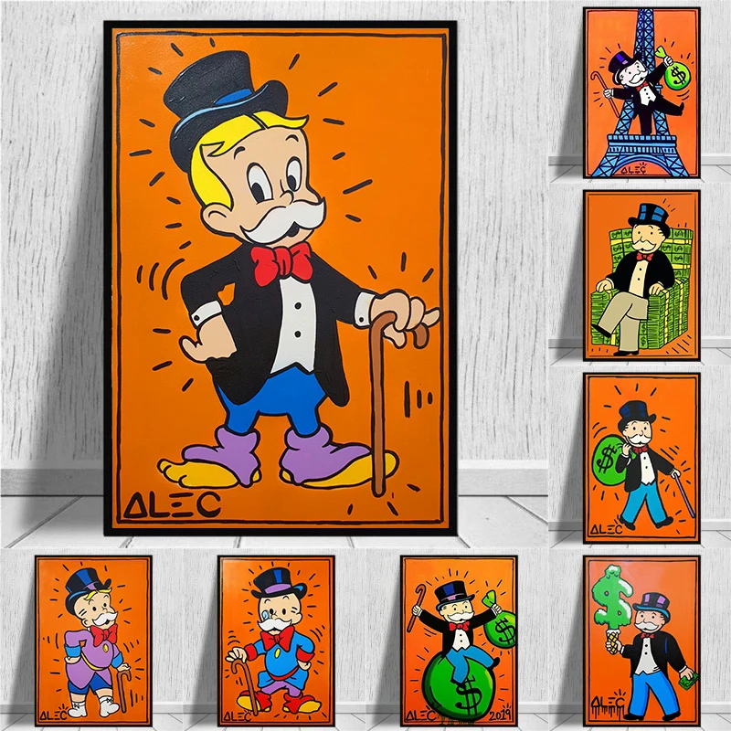 Cartoon Gentleman Rich Man Alec Monopoly Posters and Prints Canvas Paintings Wall Art Pictures for Living Room Decor No Frame