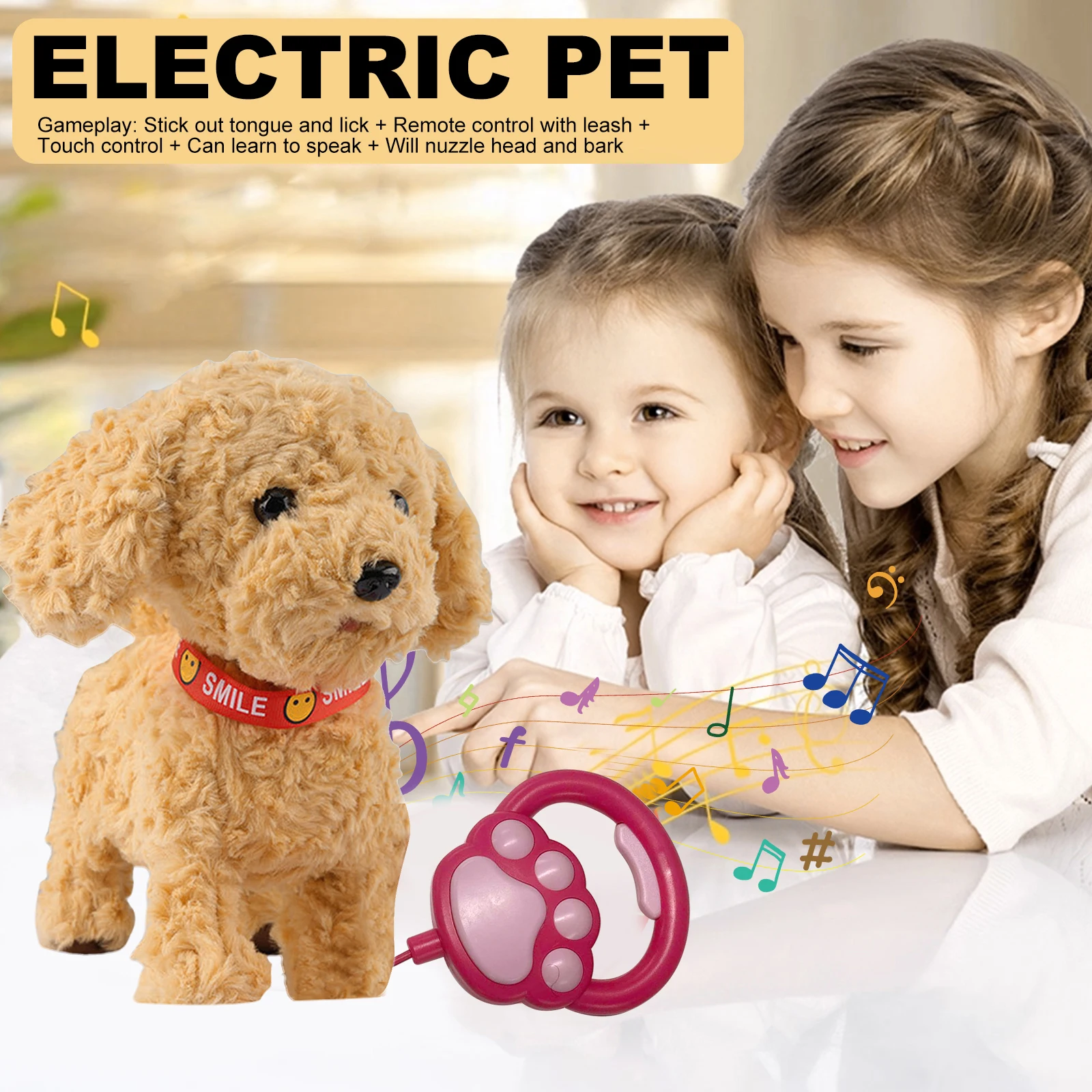 حيوان أليف إلكتروني تفاعلي مع سلسلة تحكم عن بعد، كلب محشو تفاعلي للأعمار من 4 سنوات فما فوق