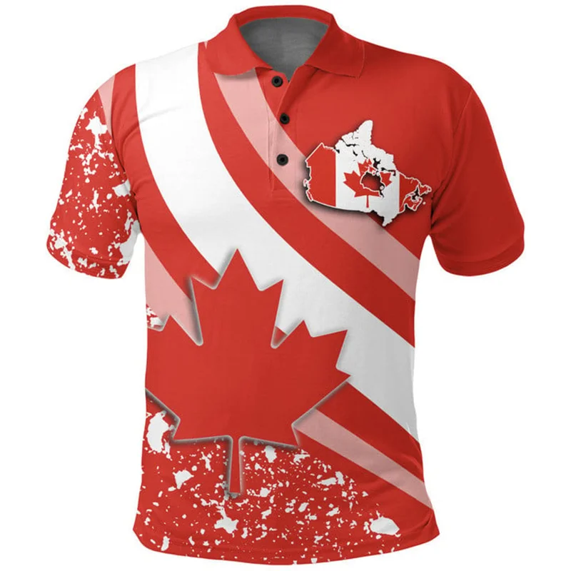 Summer Canada Flag Polo Shirt Men 3d Print Tee Shirts Casual Street Short Sleeve Tops Outdoor Sports Oversized Lapel Tshirts