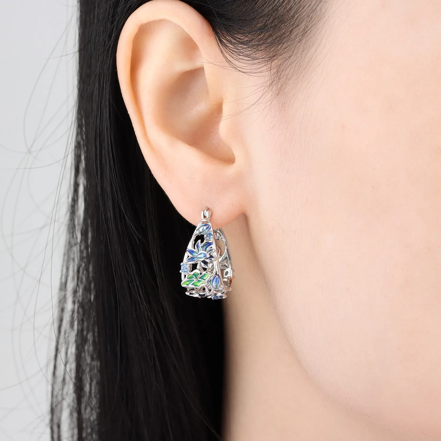 Original 925 Sterling Silber Ohrringe, Vielseitige Exquisite Iris-Blumen-Ohrringe, Schmuck für Frauen, Geburtstagsgeschenk – Detail 7