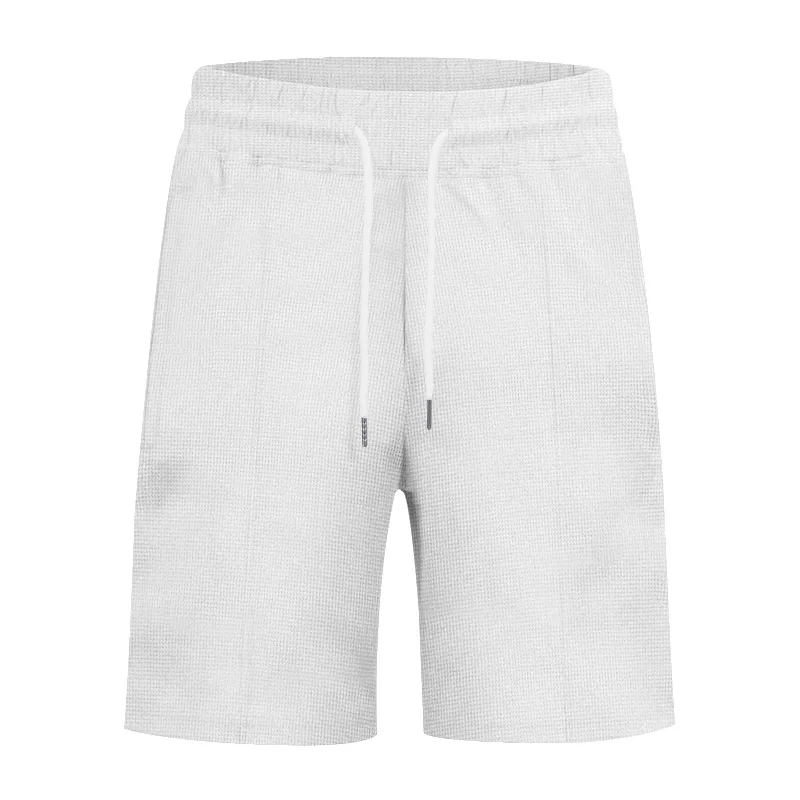 2024Solid Color Summer New European and American Men\'s Sports Waffle Trendy Shorts Casual Shorts