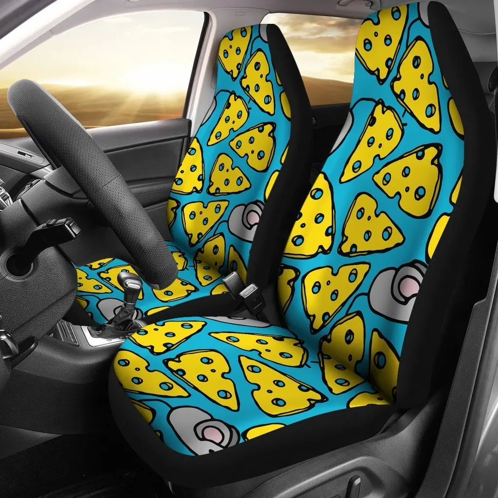 Cheese Mouse Pattern Print Seat Cover Car Seat Covers Set 2 Pc, Car Accessories Car Mats